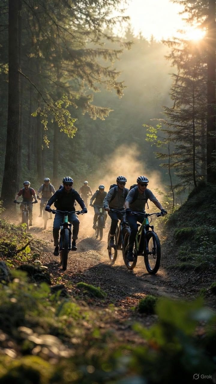 Grupo en camino de bosque